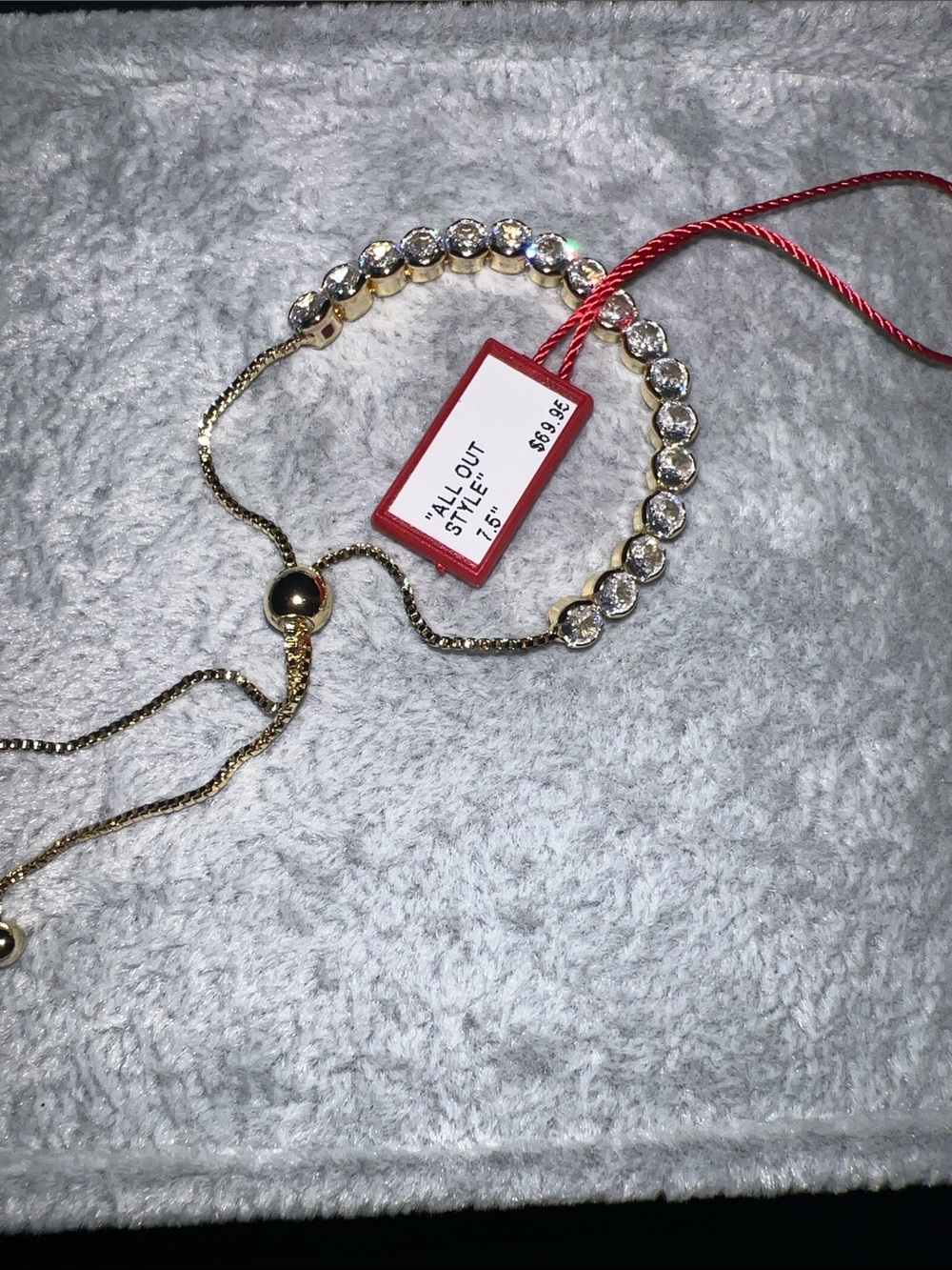 Adjustable Gold Crystal Tennis Slider Bracelet - Clear Stones